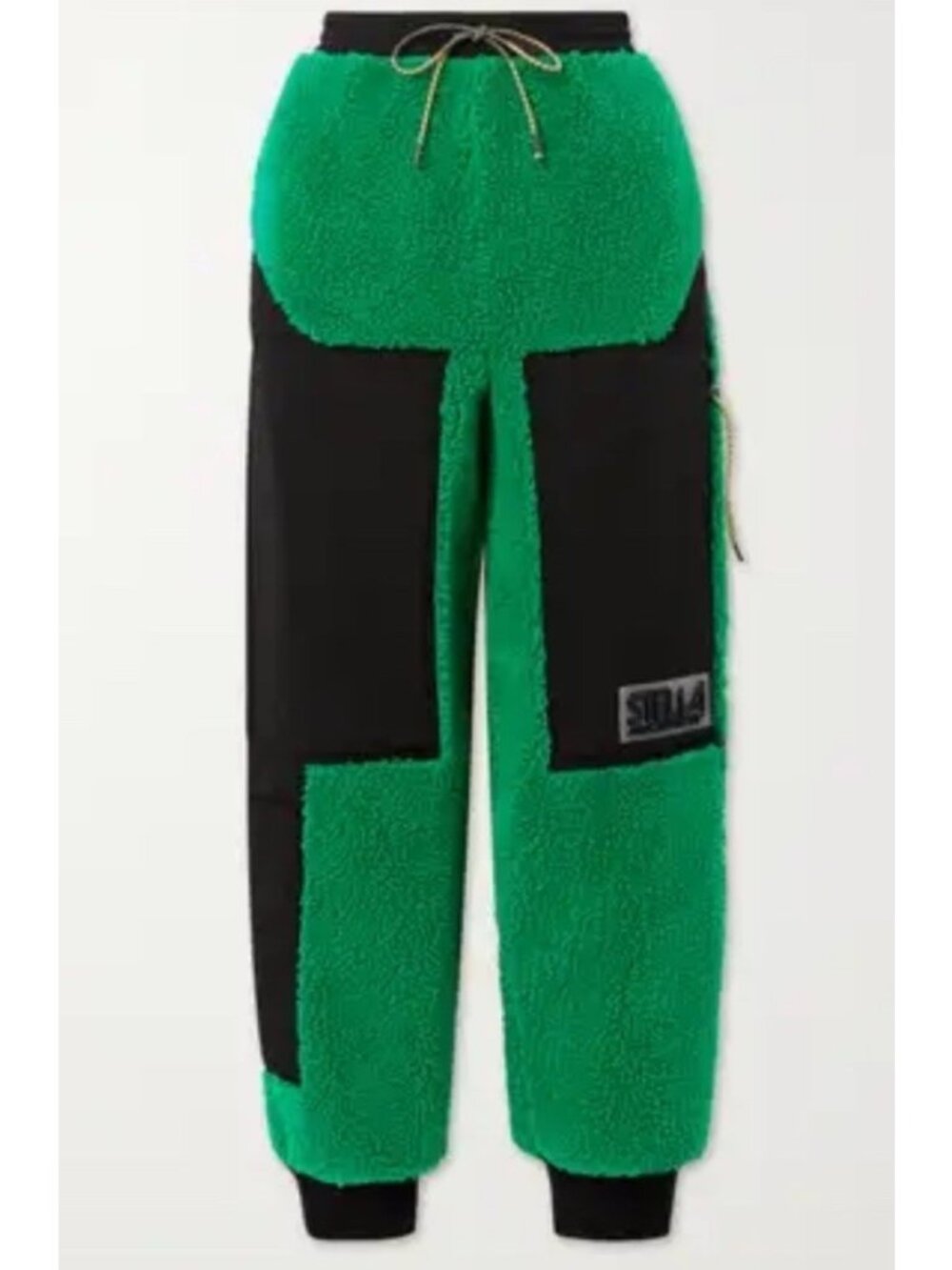 Stella McCartney Womens 36 Med Faux Fur Shearling Green Pants Logo Trousers NWT